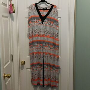 Ellen Tracy black orange white beach dress Sz S/M NWOT